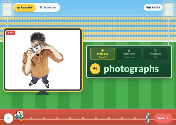 iPractice Verbs, redesigned in 2026, in Smarty Ears Online
